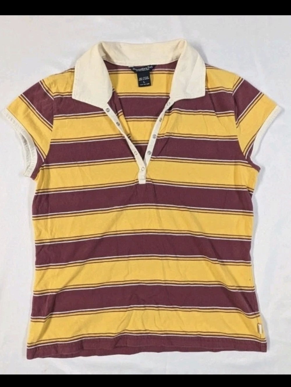 Vintage Abercrombie & Fitch Y2K Fitted Polo Shirt Womens Large Striped Yellow